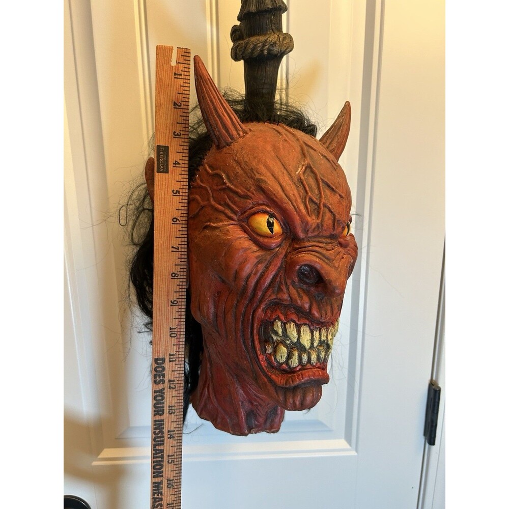 Red Devil Satan Head Halloween Hanging Rubber Prop Mask Decor Rare Discontinued - Picture 8 of 13